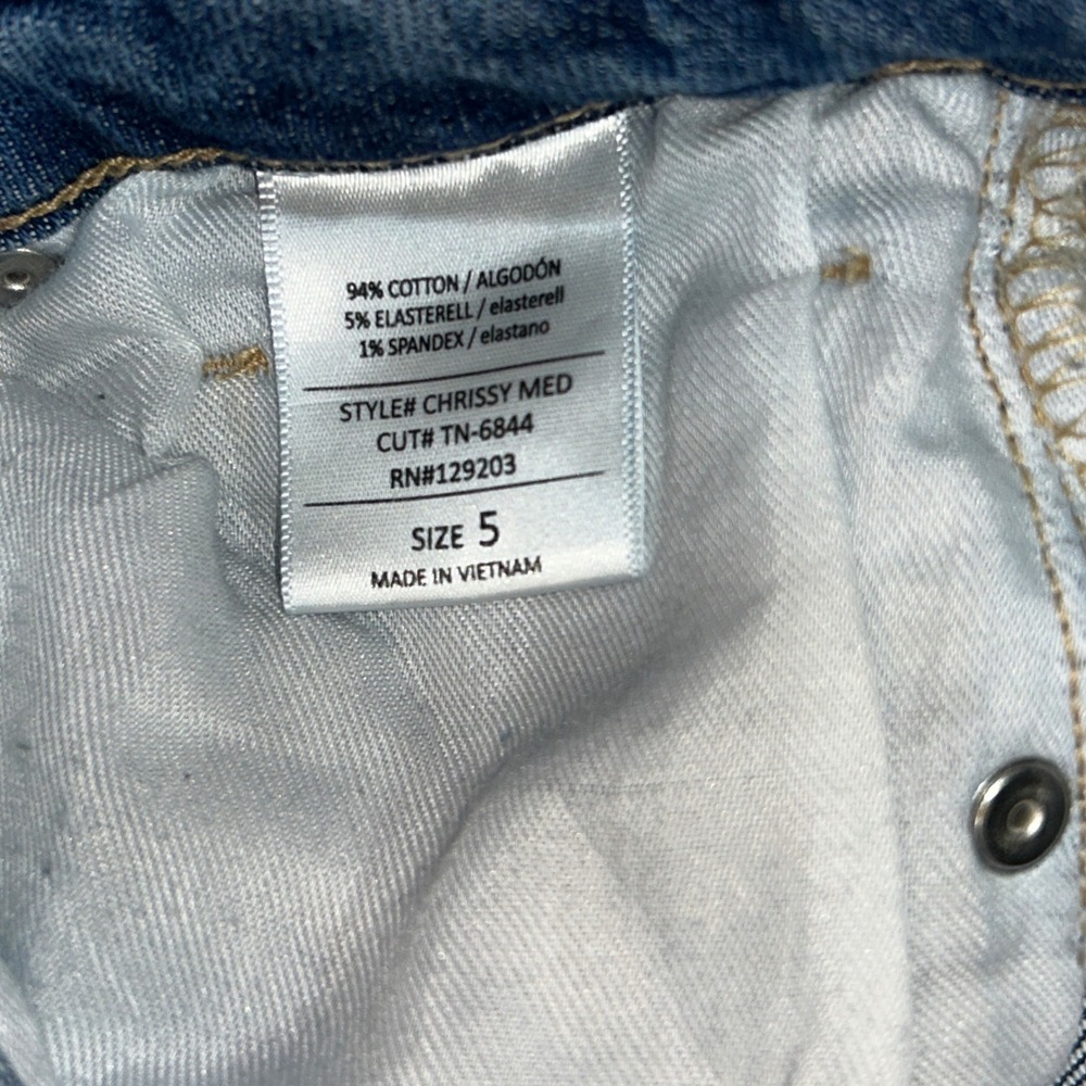 Carly Jean Chrissy Distressed Straight Leg Jeans Size 5 Medium Wash High Rise - Picture 7 of 9